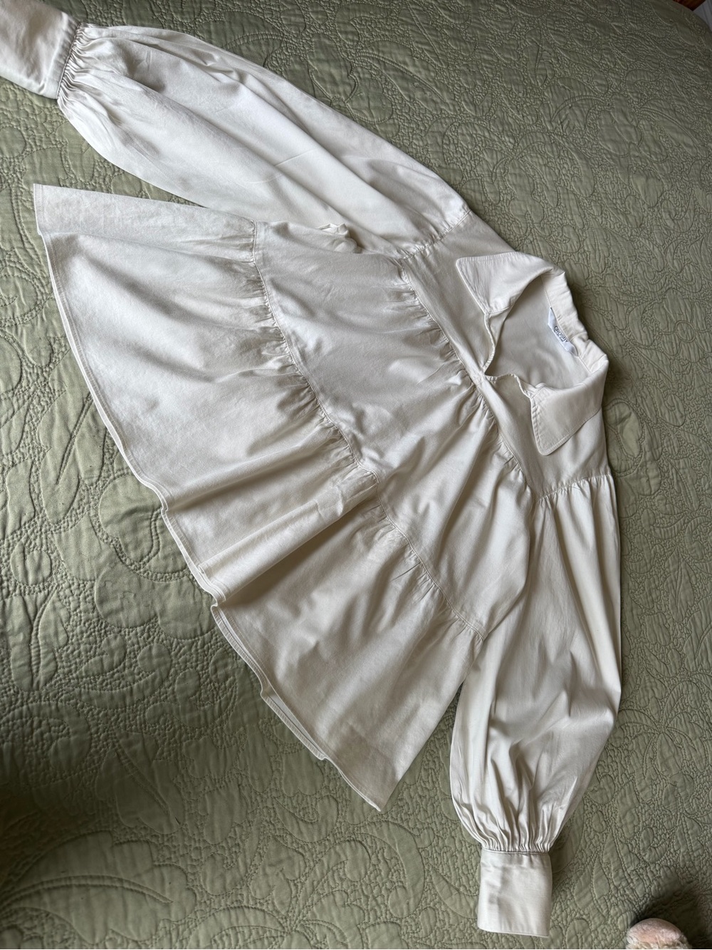 *SOLD* CROSBY by Mollie Burch Ivory Babydoll Poet Peasant Blouse Puff Sleeve M - Picture 2 of 11